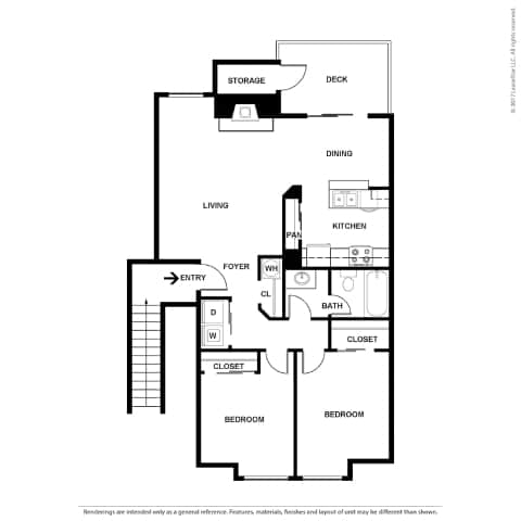 A black and white floor plan of a house with labeled rooms.