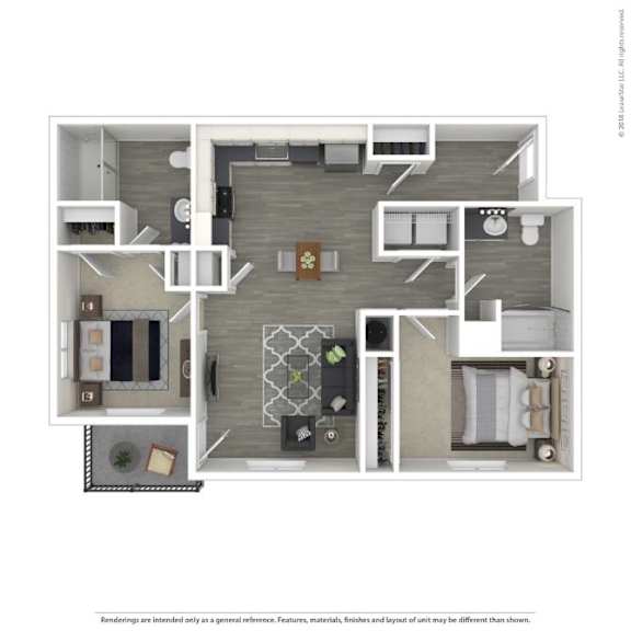 A floor plan of a house with a kitchen, living room, and two bedrooms.