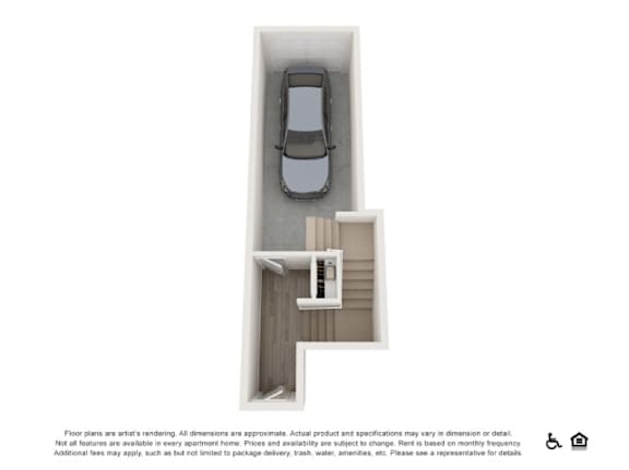 A car is parked in a garage attached to a house.