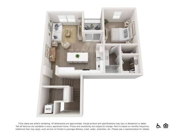 A floor plan of a one bedroom apartment.
