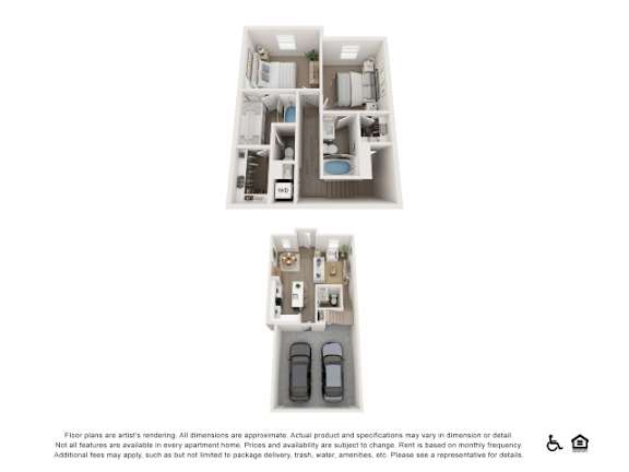A floor plan of a house with a car parked in the garage.