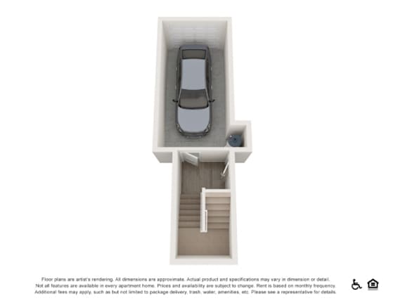 A car is parked in a garage attached to a house.