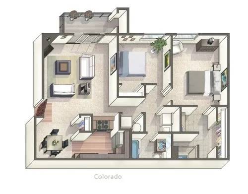 A drawing of a floor plan for a Colorado apartment.