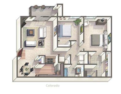 A drawing of a floor plan for a Colorado apartment.