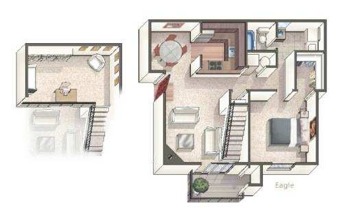 A floor plan of a house with a living room, kitchen, and bedrooms.
