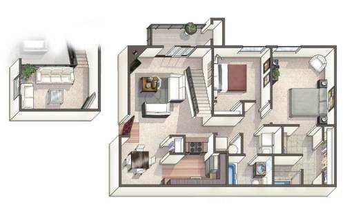 A drawing of a house with a floor plan and an elevation view.