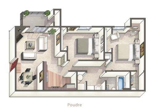 A floor plan of a Poudre apartment.