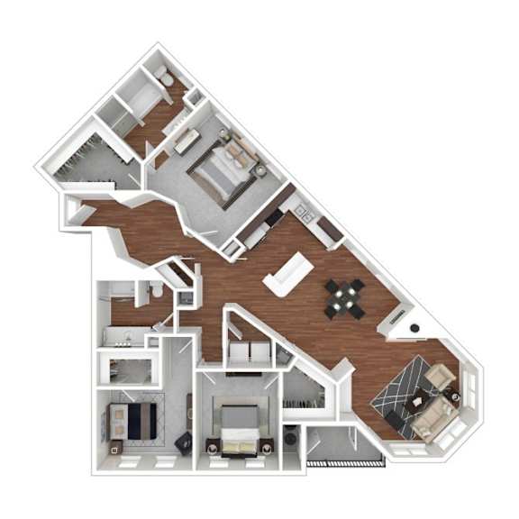 A detailed 3D floor plan of a house showing all rooms and their layout.