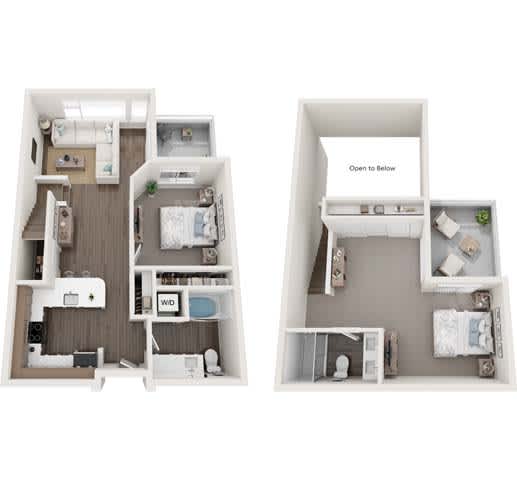 A diagram of a house layout with two bedrooms and a living room.