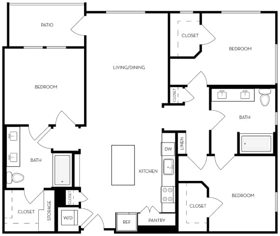 A black and white image of a house floor plan with labeled rooms.
