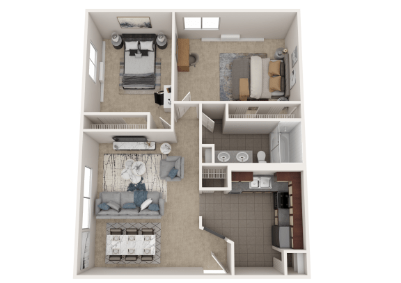 a 3d floor plan of a studio apartment