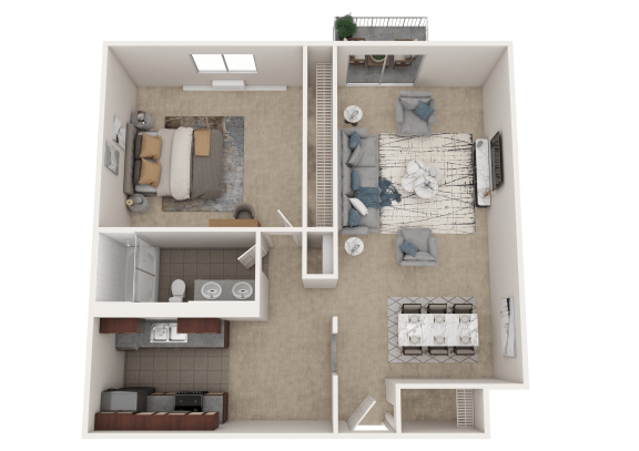 a 3d rendering of a floor plan with a bedroom and a bathroom