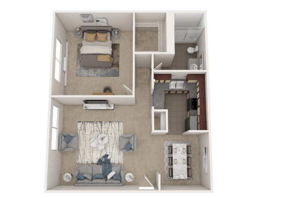 a 3d floor plan of a bedroom with a bathroom