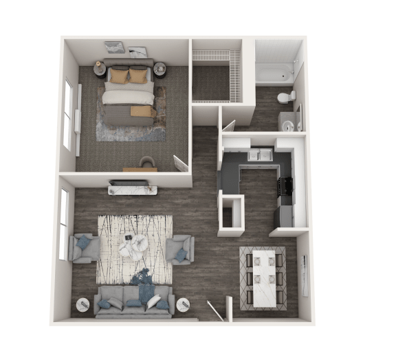 a 3d floor plan of a bedroom with a bathroom