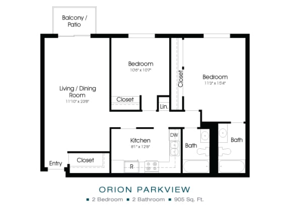 A floor plan of an apartment with a bedroom and a living room