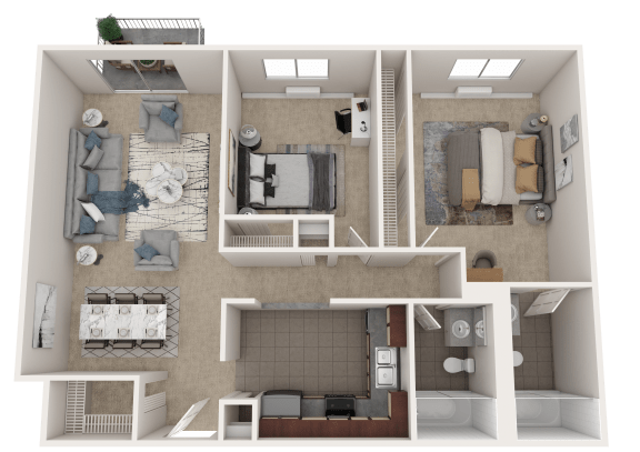 a 3d rendering of a floor plan with a bedroom and a bathroom