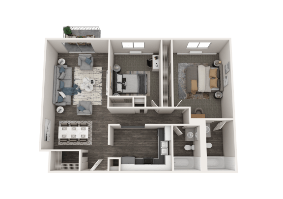 a 3d rendering of a floor plan with a bedroom and a bathroom