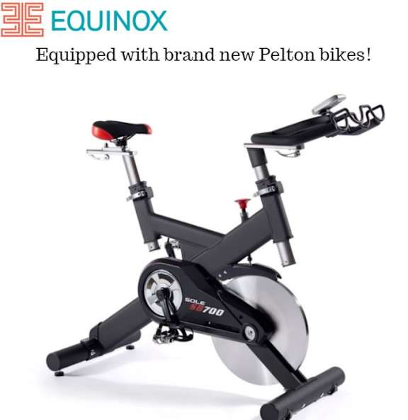A Pelton bike is displayed with the brand name EQUINOX.