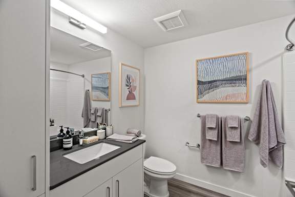 A bathroom with a toilet, sink, and towel rack.