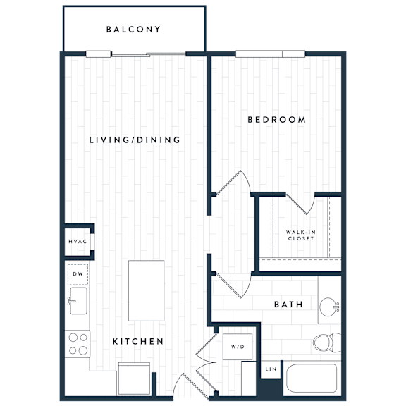 A black and white floor plan of a balcony apartment with labeled rooms.