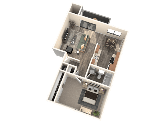 Floor Plan  A 3D rendered image of a house layout.