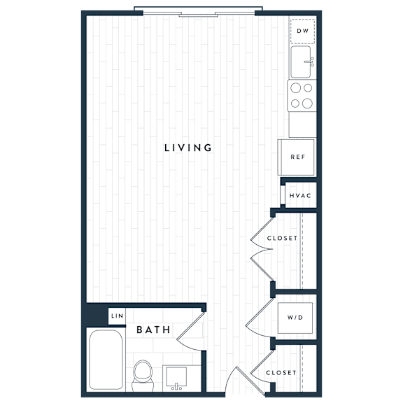 A floor plan of a living space with a bathroom and closets.