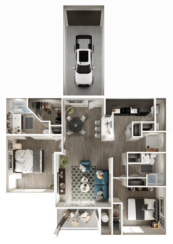 a floor plan of the acadia with a car in the garage at The Quarry Alamo Heights, San Antonio, TX