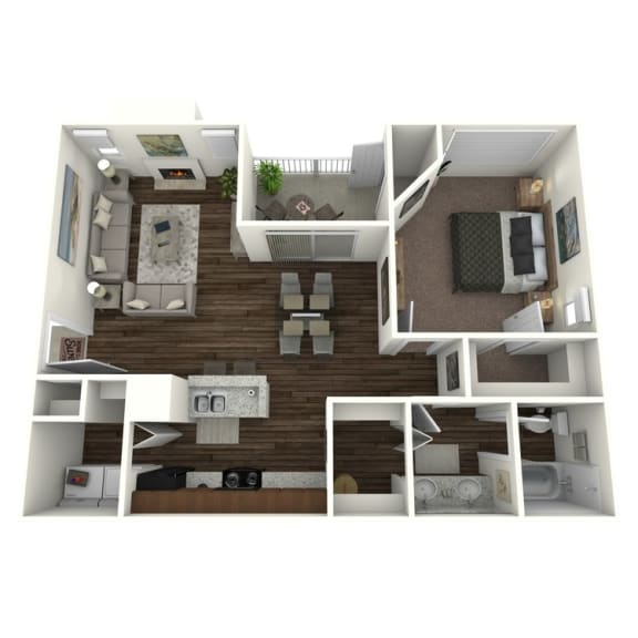 Floor Plan  a 3d rendering of our 1 bedroom apartment at princeton court apartments in dallas at The Quarry Alamo Heights, San Antonio