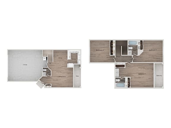Three bedroom two and half bath floor plan image