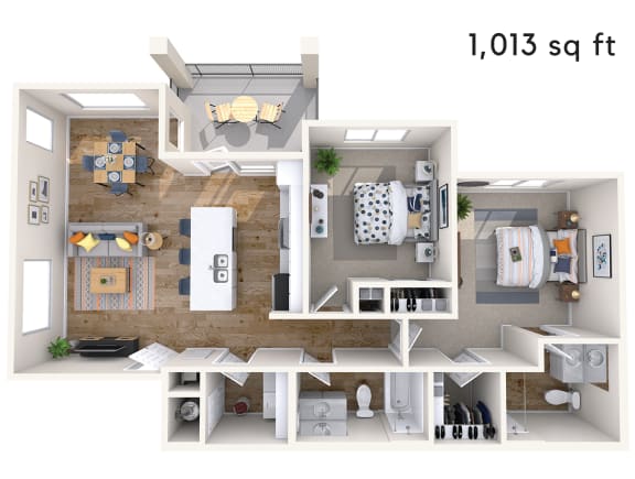 2 bed 2 bath 1013 sf