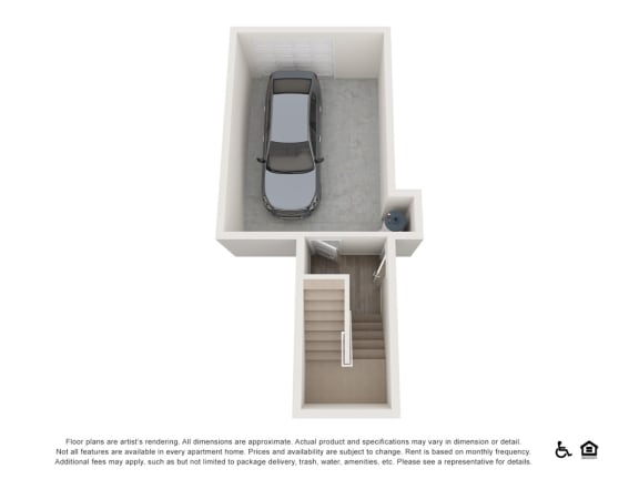 a floor plan of a house with a car in the garage