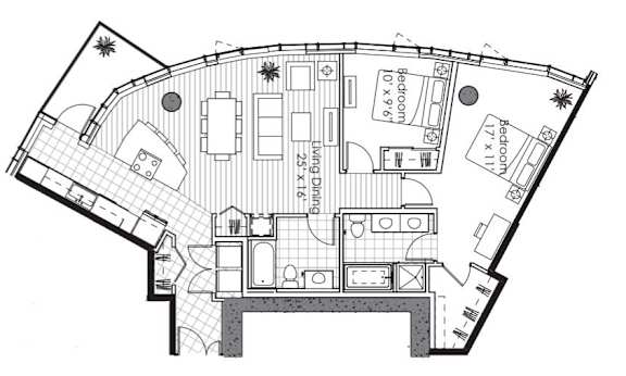 A black and white image of a floor plan for a house.