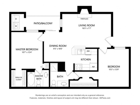 2 bed 2 bath 892 sq ft floorplan layout