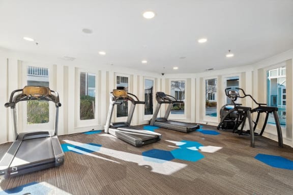 the gym at the colony house is equipped with treadmills and ellipticals