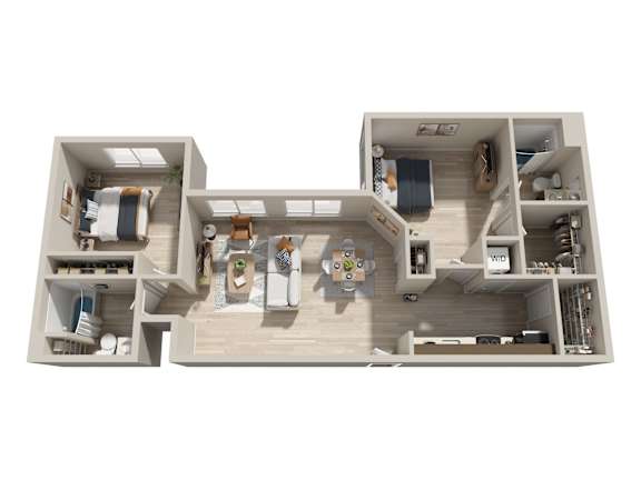 Two bedroom apartment with open concept layout at Six Oaks Apartments, Bothell, Washington