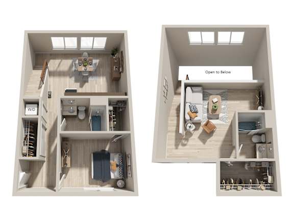 3D two level loft with skylights and open layout at Six Oaks Apartments, Washington, 98011