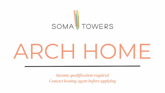 A white background with a logo for "Soma Towers" and the words "Arch Home" written in orange.