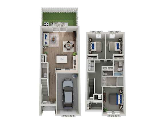 A diagram of a house layout with dimensions.