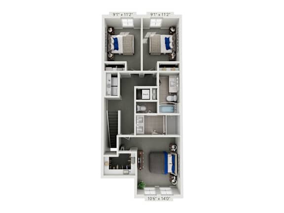 A diagram of a small apartment layout with a kitchen, living room, and bathroom.