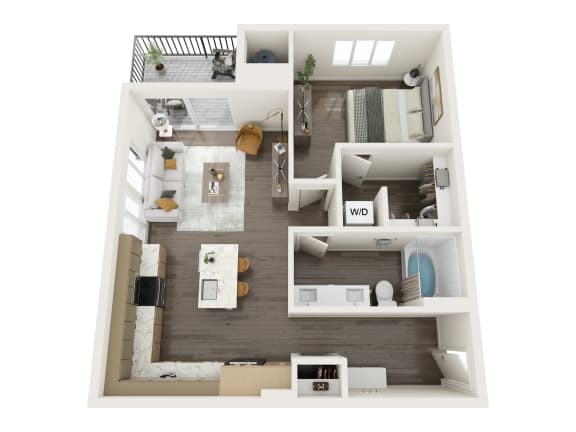 Floor Plan  a 3d floor plan of a home with a bedroom and a living room