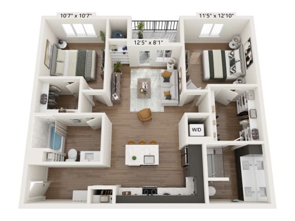 a 3d floor plan of a home with a bedroom and a living room