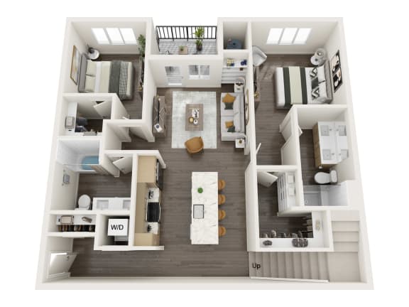 a 3d floor plan of a house with a bedroom and living room