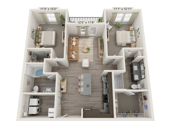 a 2 bedroom192 sq ft floor plan