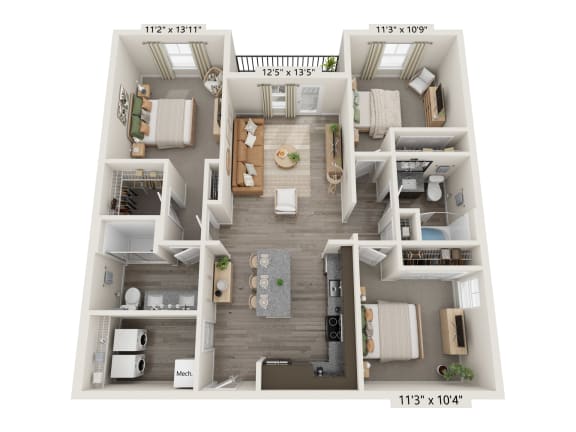 a 2 bedroom192 sq ft floor plan