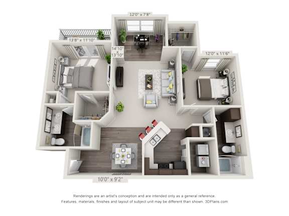 A 3D floor plan of a house with dimensions and a disclaimer at the bottom.