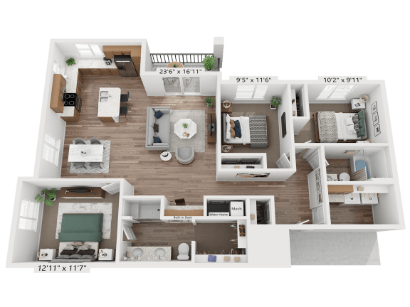 Highland Meadows three bedroom floor plan