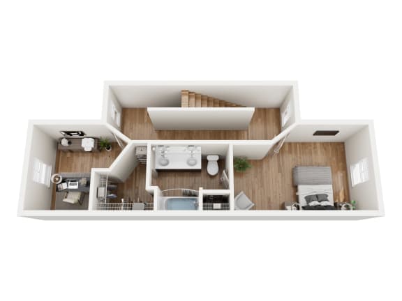 a stylized floor plan of a 2100 sq ft apartment
