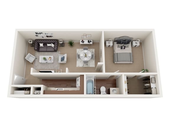 a 3d floor plan of a house with a bedroom and living room