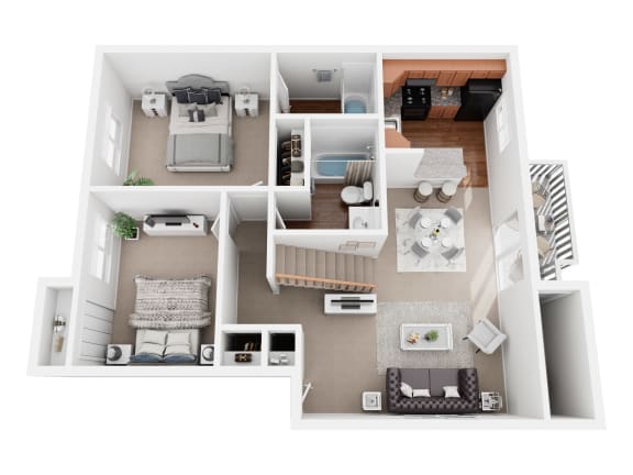 a 3d drawing of a floor plan of a house