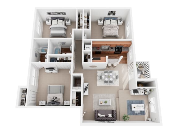 a 3d floor plan of a house with a bedroom and a living room